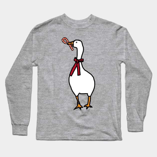 Christmas Gamer Goose with Candy Cane Long Sleeve T-Shirt by ellenhenryart